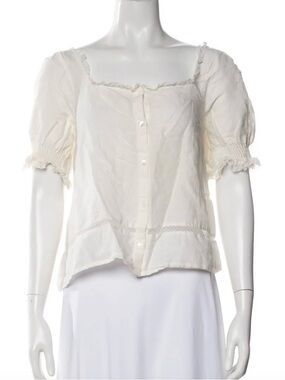 Sezane White Peasant Button-Front Top
